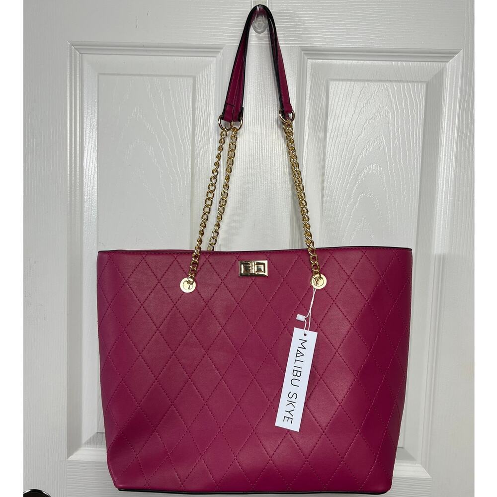 Malibu Skye Deep Pink Tote Chain Handles NEW
